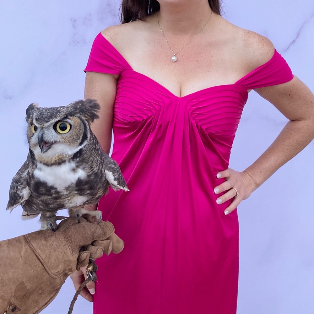 Adrianna Papell Fuschia Satiny Midi Cocktail Dress